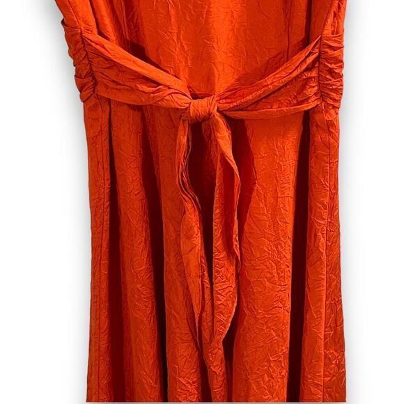 Coldwater Creek Dress Orange Silk Fit & Flare Belted Midi Classic 14 - Picture 6 of 10